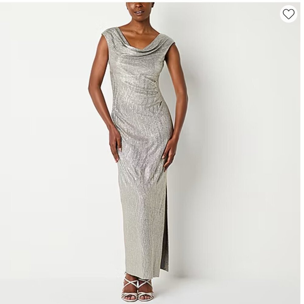 Connected Apparel | Cowl Neck Metallic Maxi Dress | Navy Blue | Size 10 - Picture 2 of 16